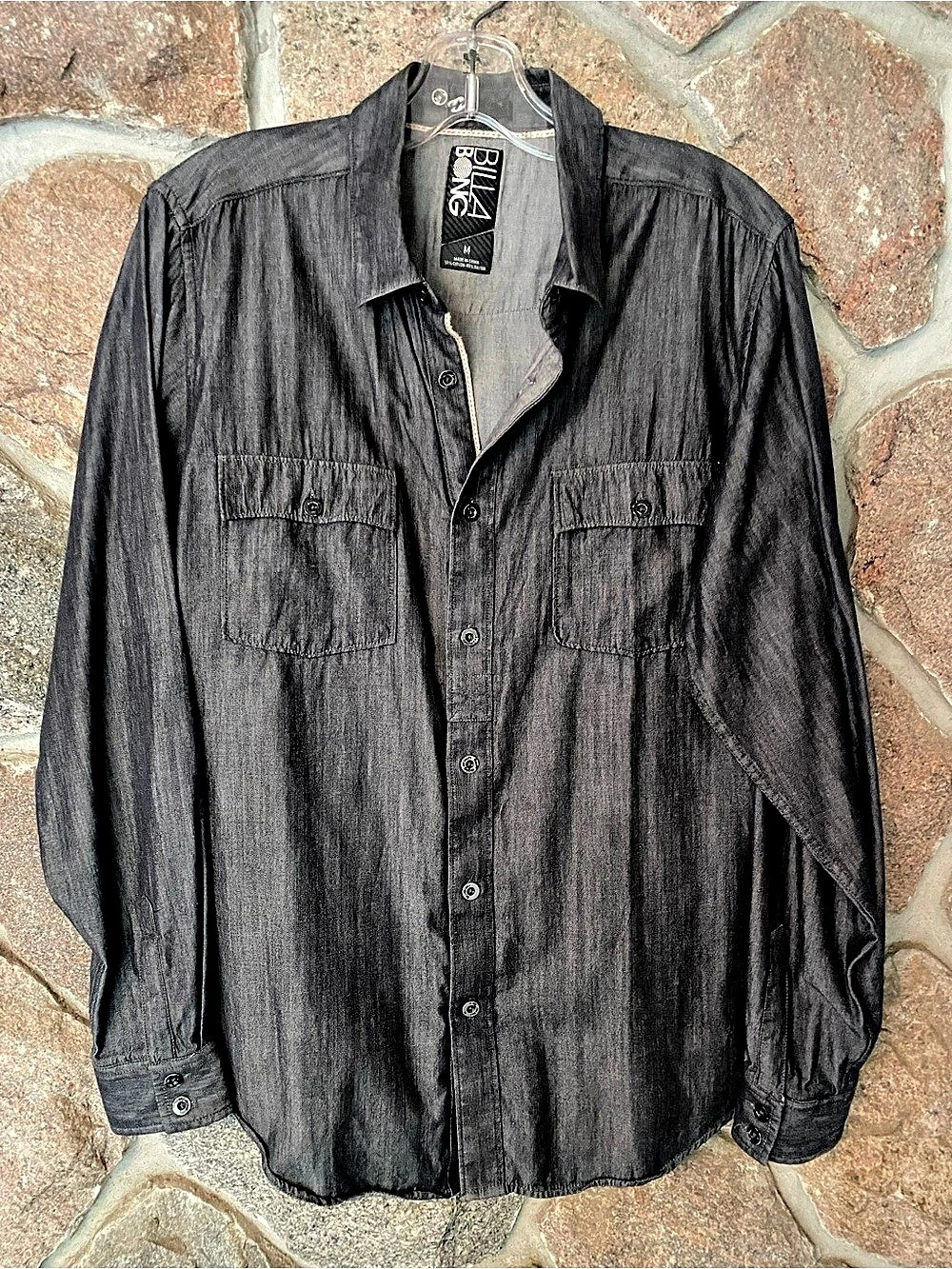 Billabong Men's Button Down Shirt: charcoal grey Size Medium